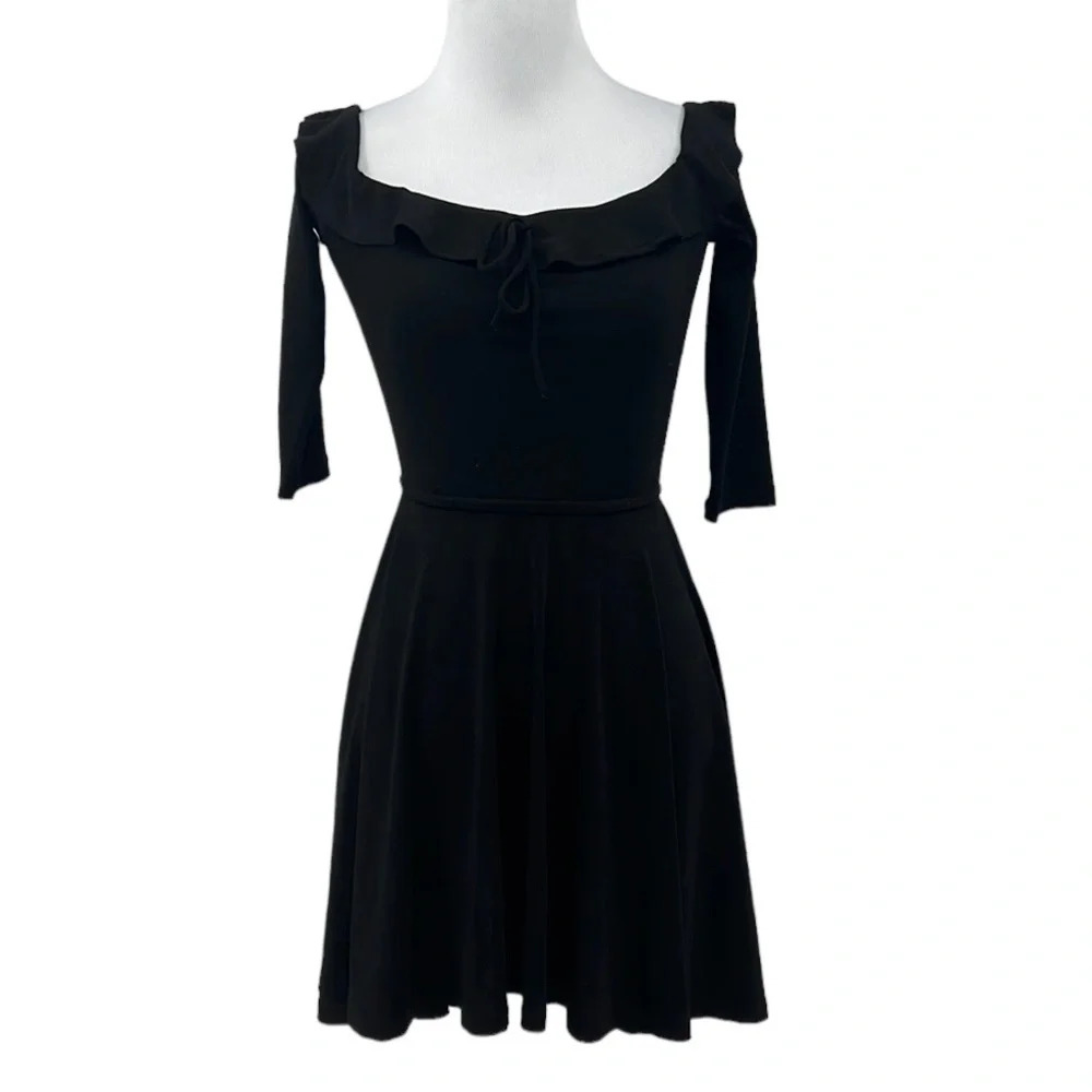 Lovers+Friends Gabbie Dress Womens XS Black Cocktail Ruffle Mini Off Shoulder